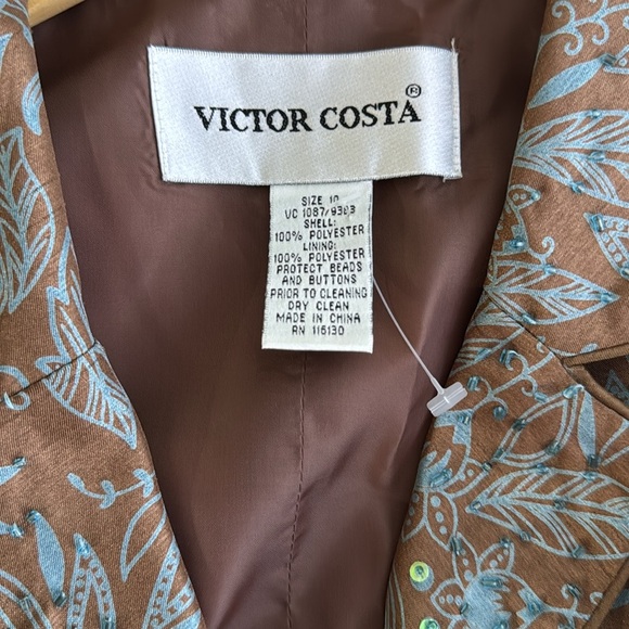 Victor Costa size 10 Brown Blue Beaded Evening Jacket Jeweled Button New - Picture 3 of 3